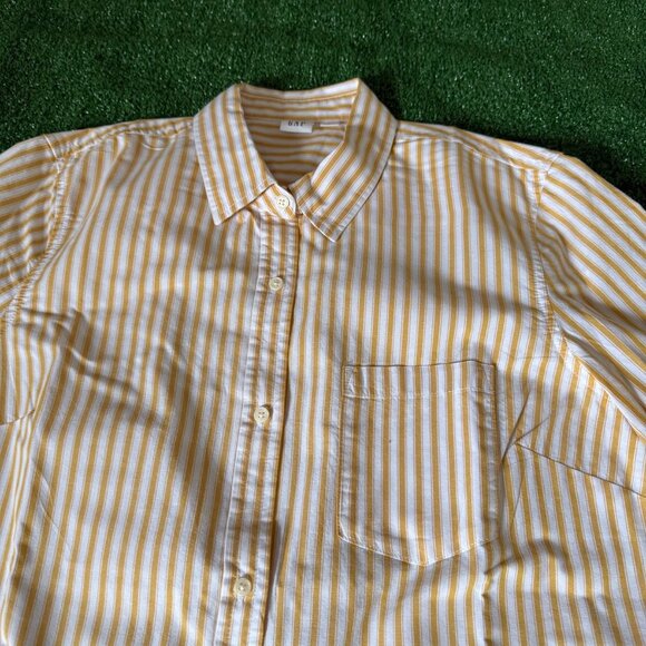 GAP Women's Relaxed Fit Button Up Long Sleeve Yellow Striped Casual Shirt Size M - Picture 5 of 11
